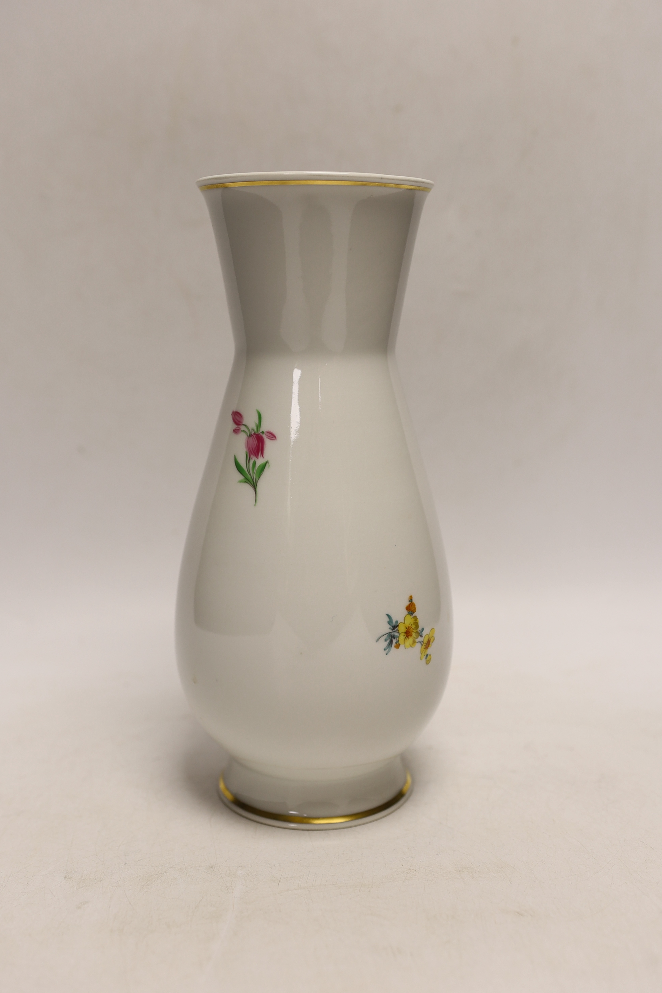 A cased Meissen floral vase, c1970, 24cm high